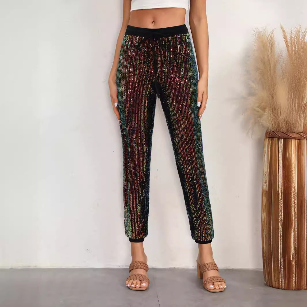 Small shiny fashion elastic long pants for women