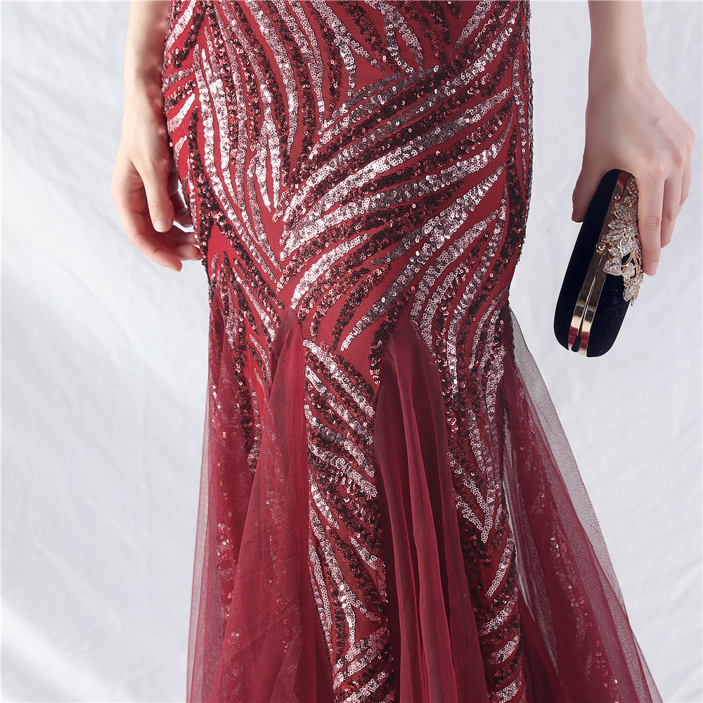 Gauze splice sequins ostrich hair evening dress