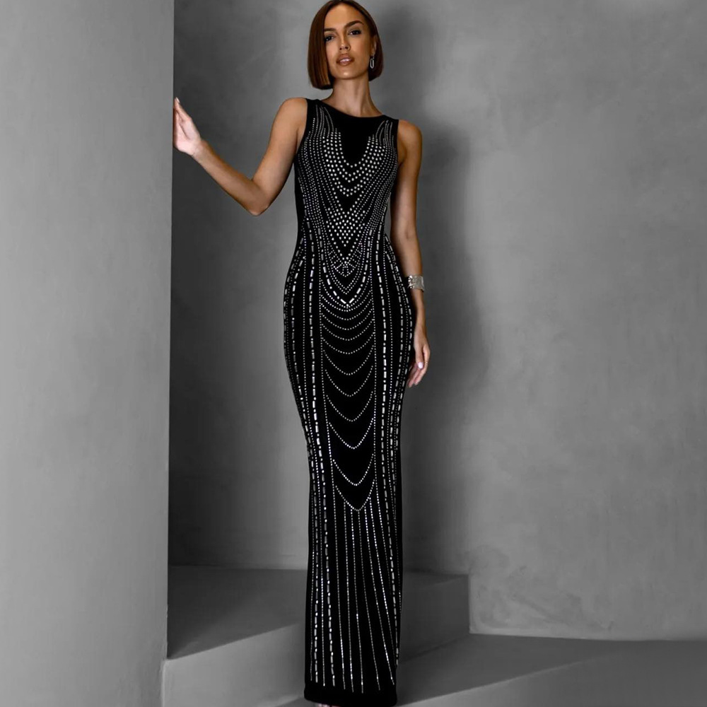 European style evening dress rhinestone long dress