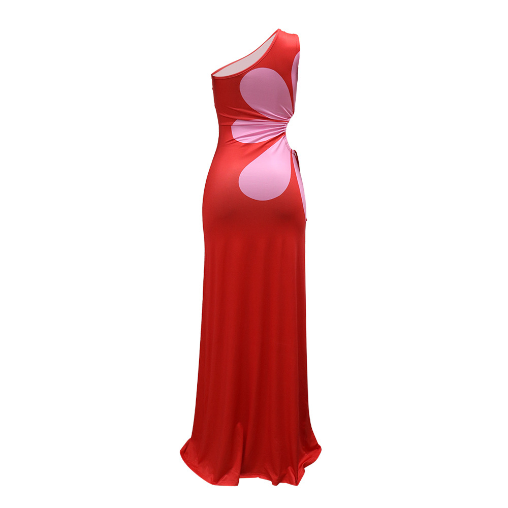 Sloping shoulder dress long dress for women