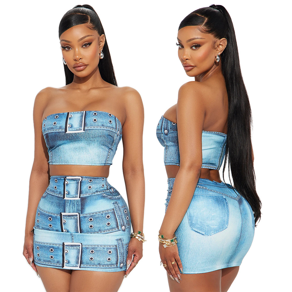 Package hip short digital tops 2pcs set for women