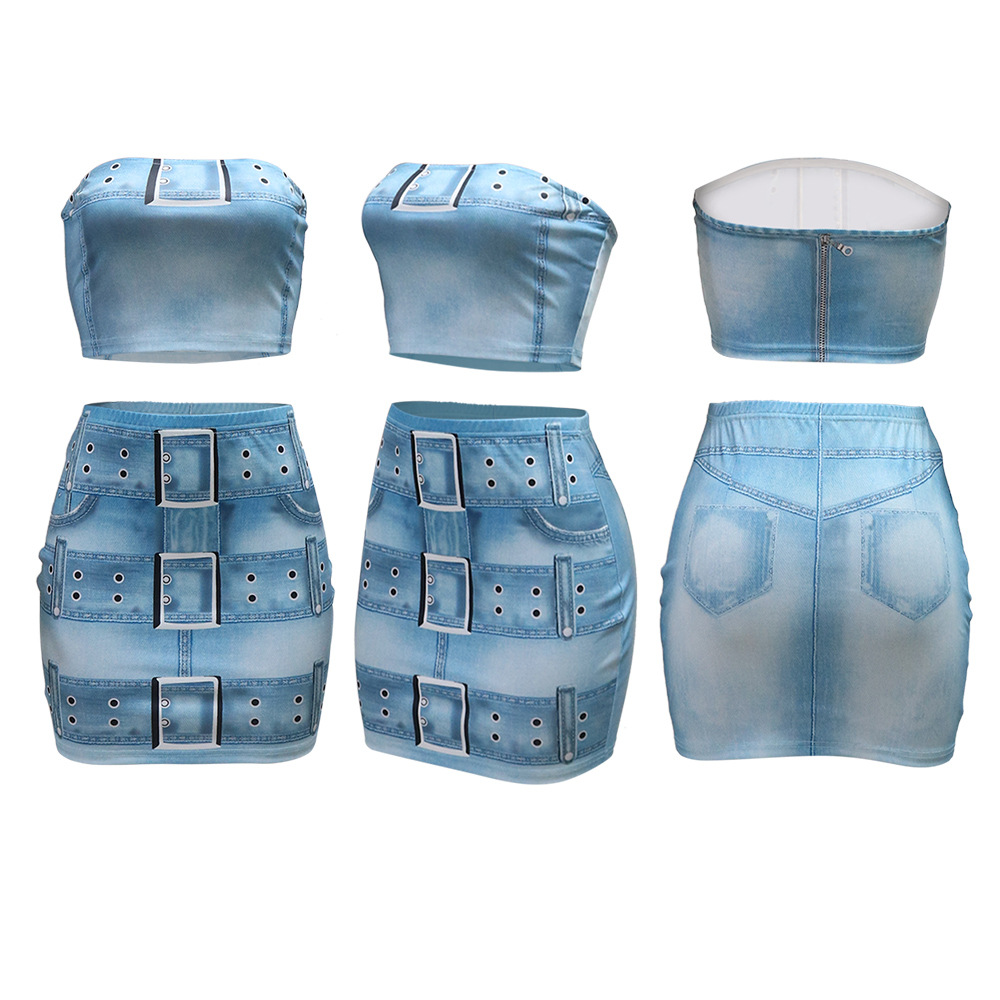 Package hip short digital tops 2pcs set for women