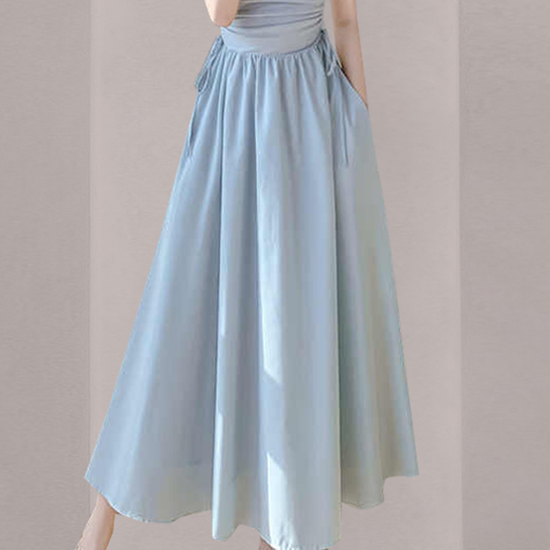 Blue pinched waist chanelstyle long dress for women