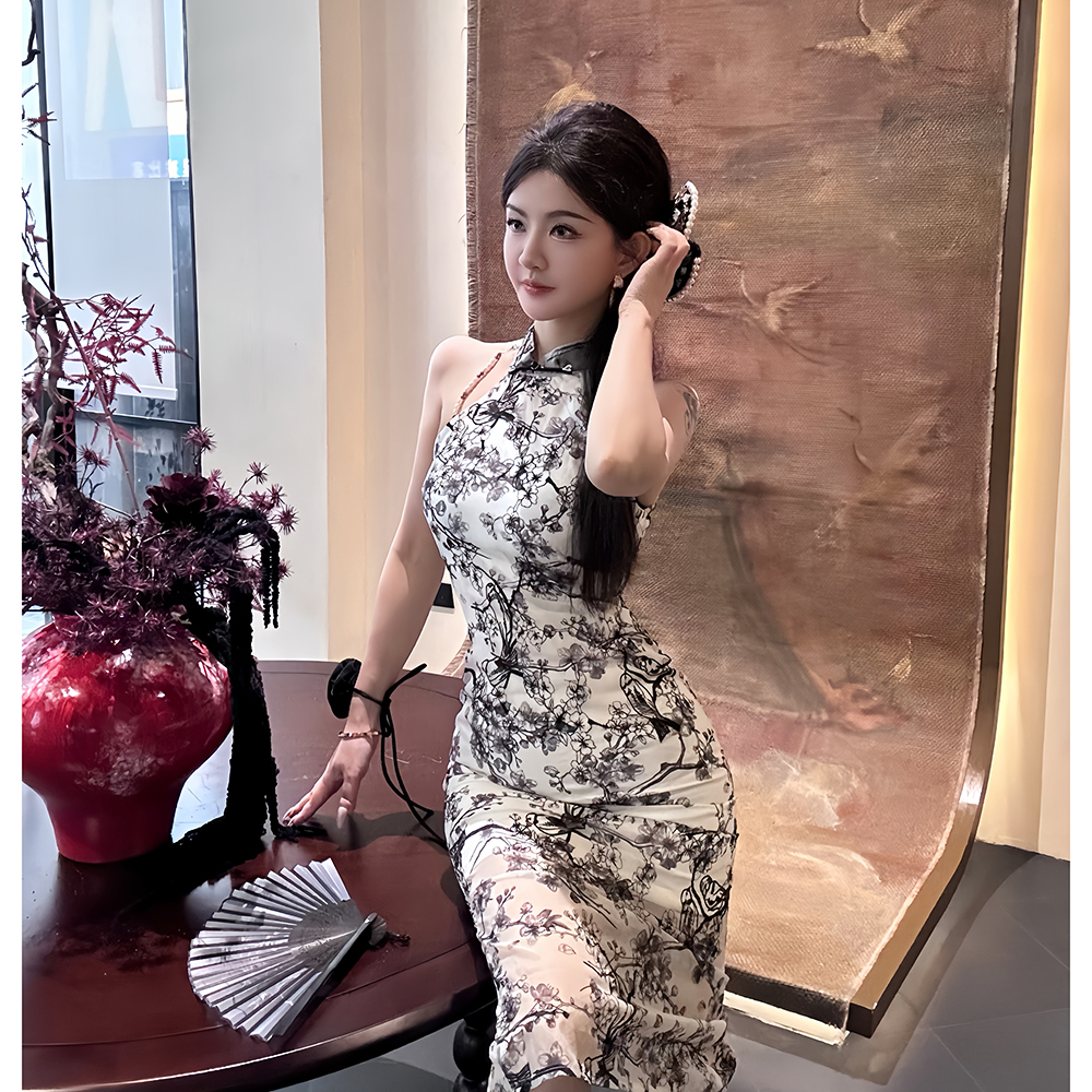 Embroidery slim dress retro long cheongsam