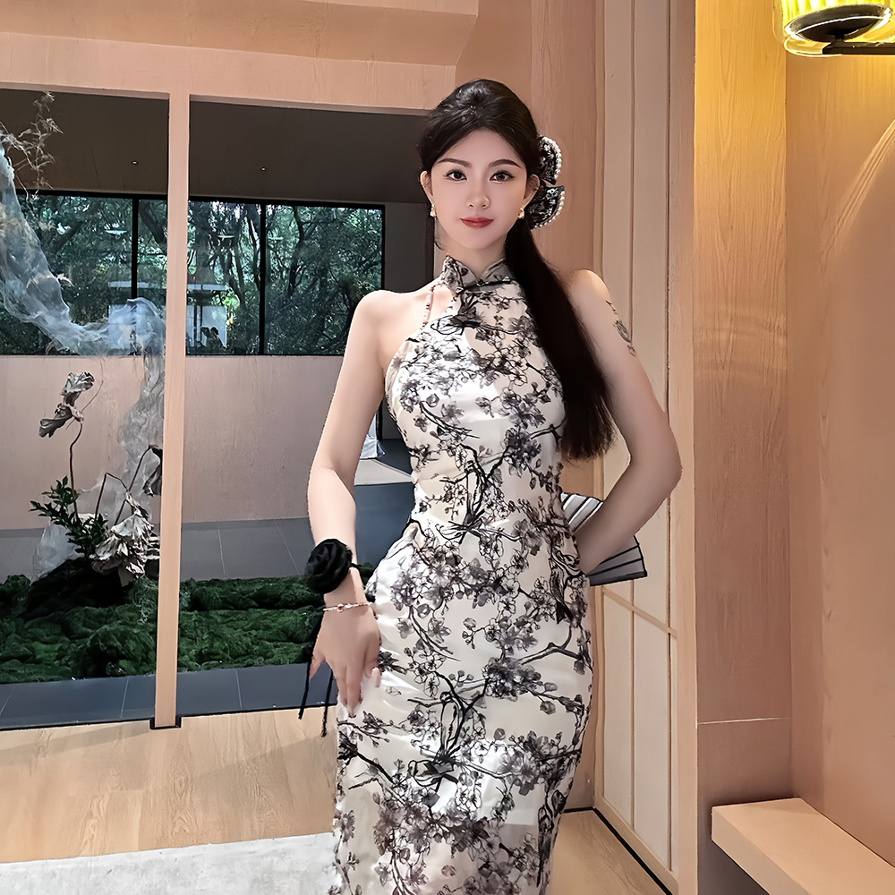 Embroidery slim dress retro long cheongsam