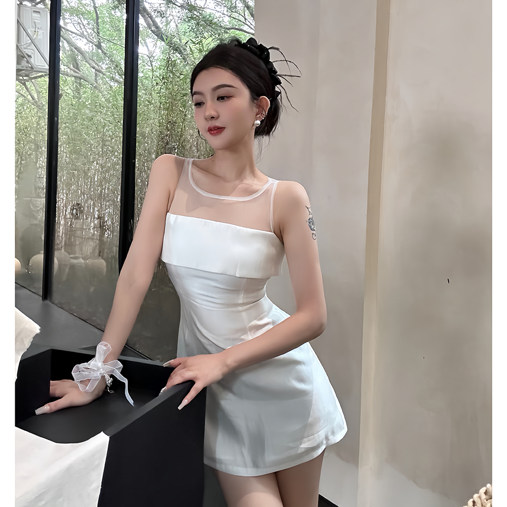 Ladies simple splice temperament gauze dress