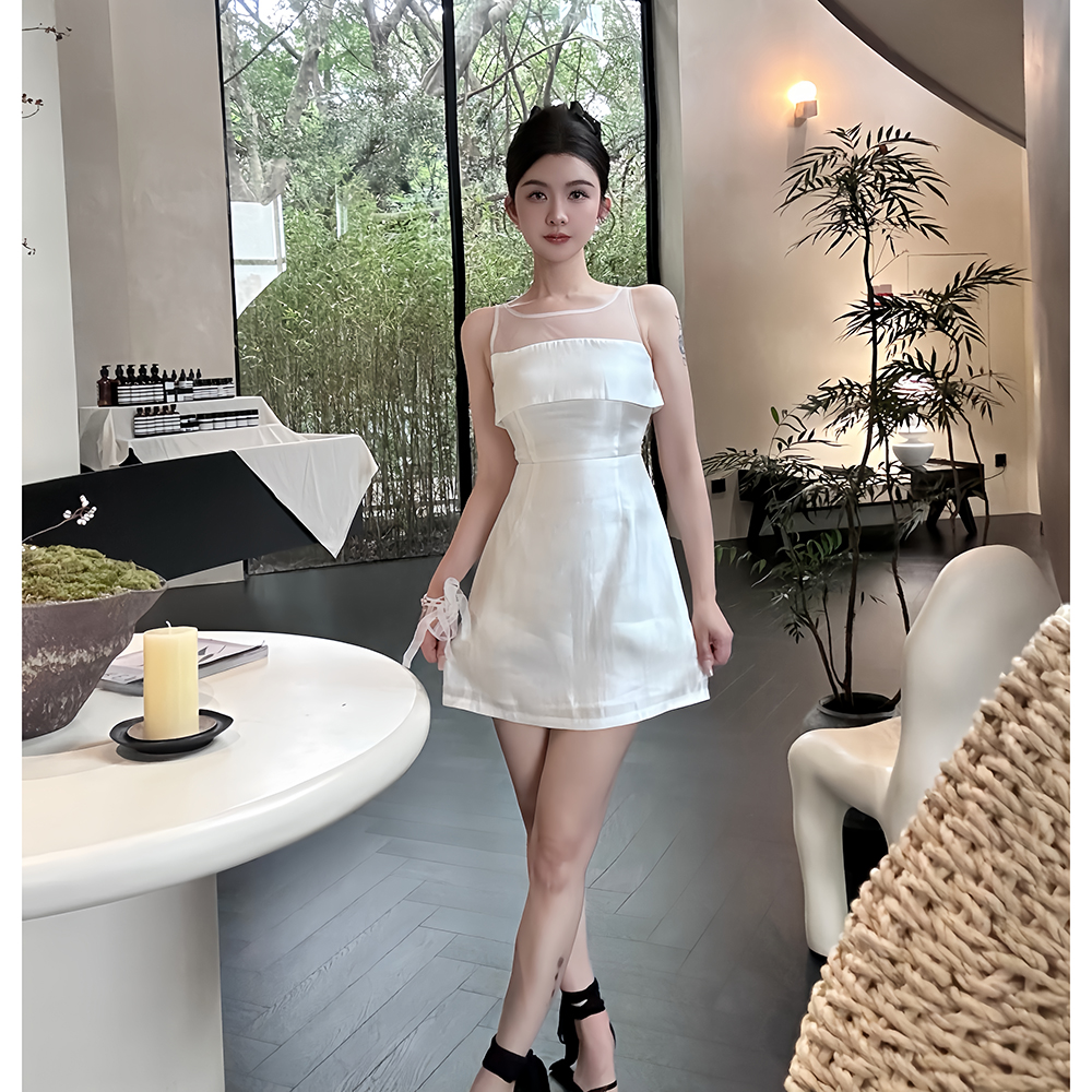 Ladies simple splice temperament gauze dress