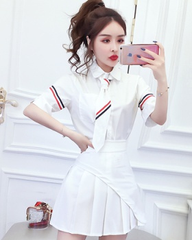 Fashion summer shirt pleated short skirt a set