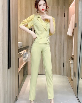 Lapel temperament tops summer long pants 2pcs set