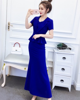 Fashion temperament formal dress summer lapel long dress