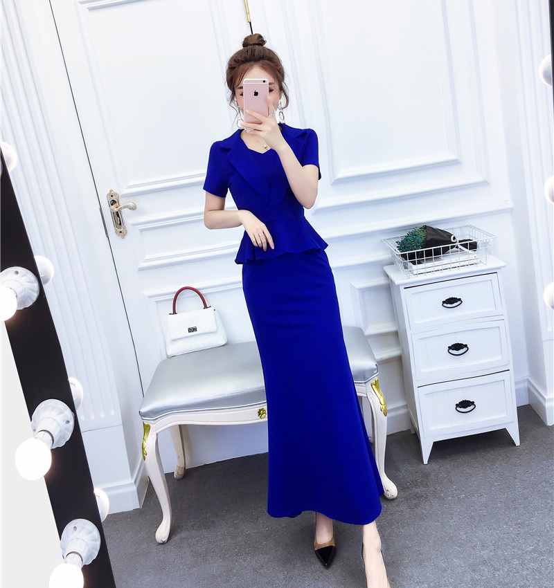 Fashion temperament formal dress summer lapel long dress