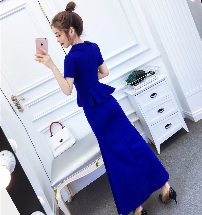 Fashion temperament formal dress summer lapel long dress