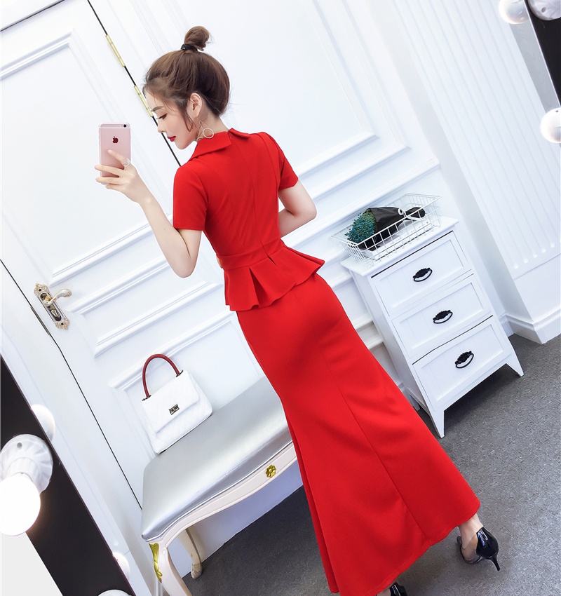 Fashion temperament formal dress summer lapel long dress