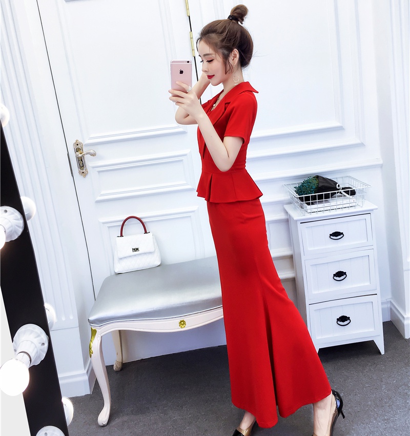 Fashion temperament formal dress summer lapel long dress