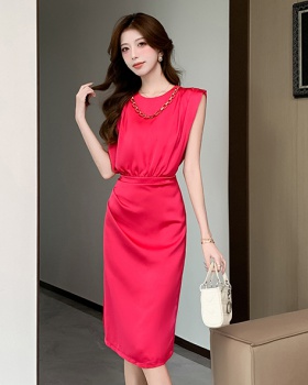 Simple sleeveless profession pure split dress for women