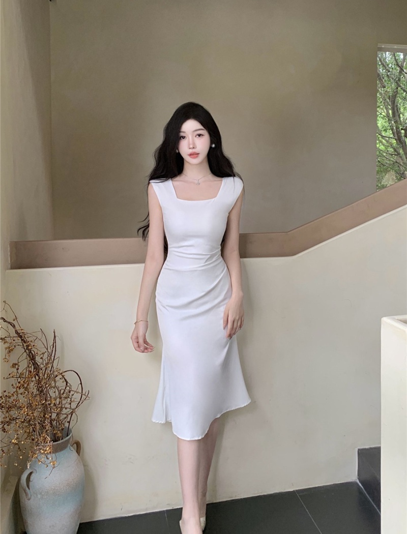 France style formal dress square collar dress