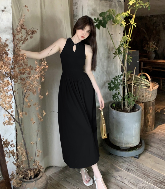 Knitted sling long dress Chinese style cheongsam