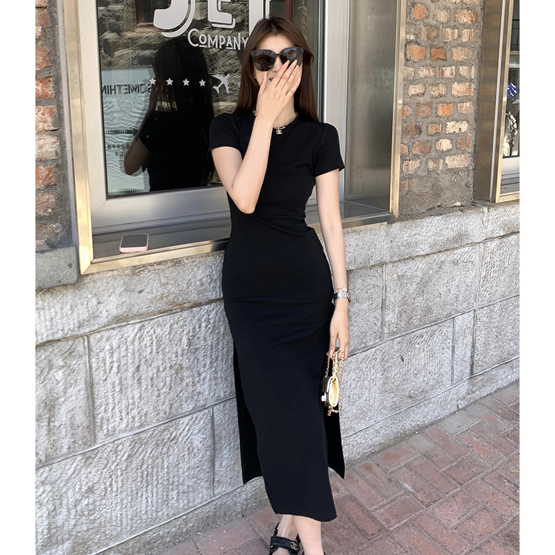 Slim summer short sleeve tight long light dress for women