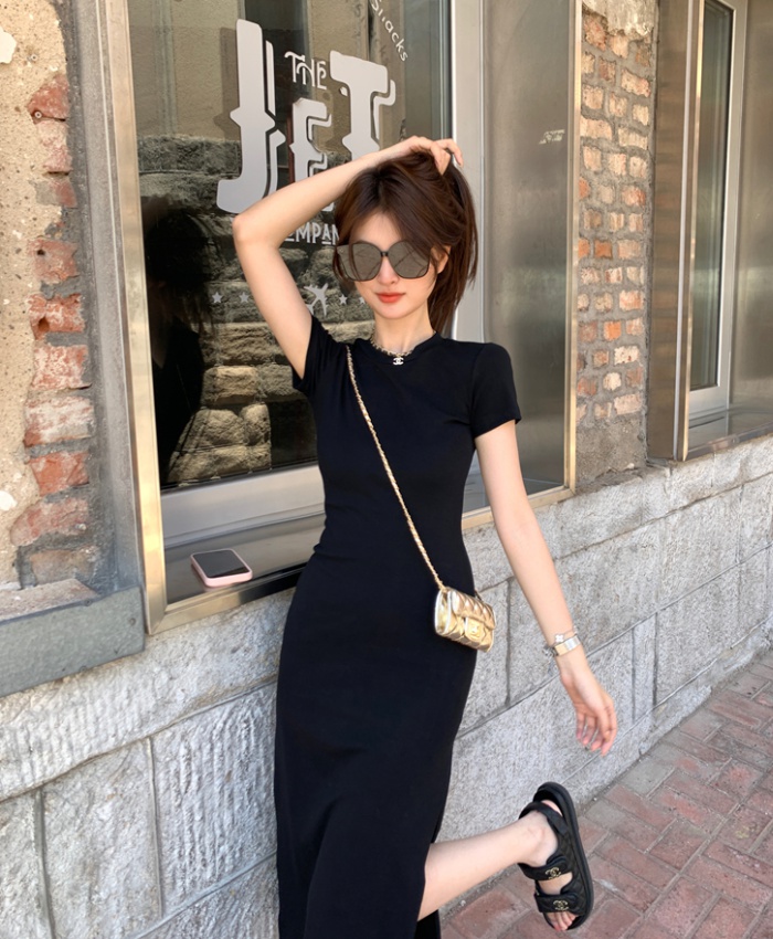 Slim summer short sleeve tight long light dress for women