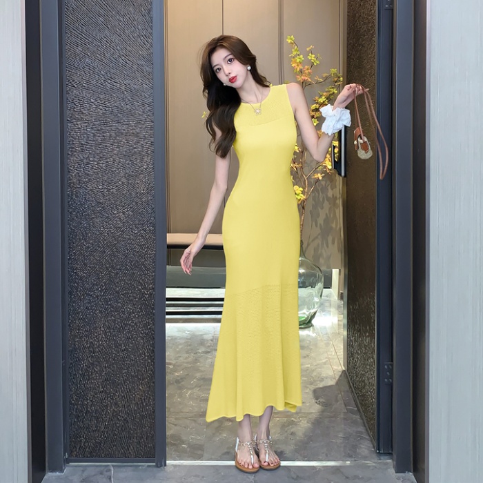 Knitted hollow dress tender slim long dress for women