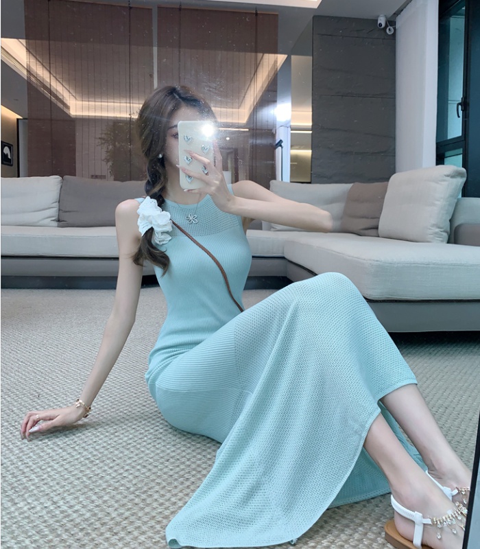 Knitted hollow dress tender slim long dress for women