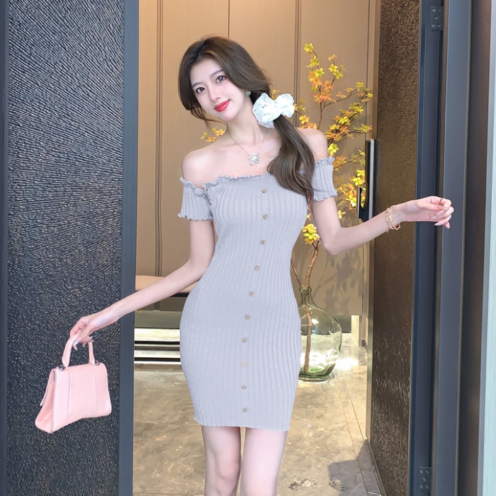 Tight summer slim flat shoulder sexy dress for women