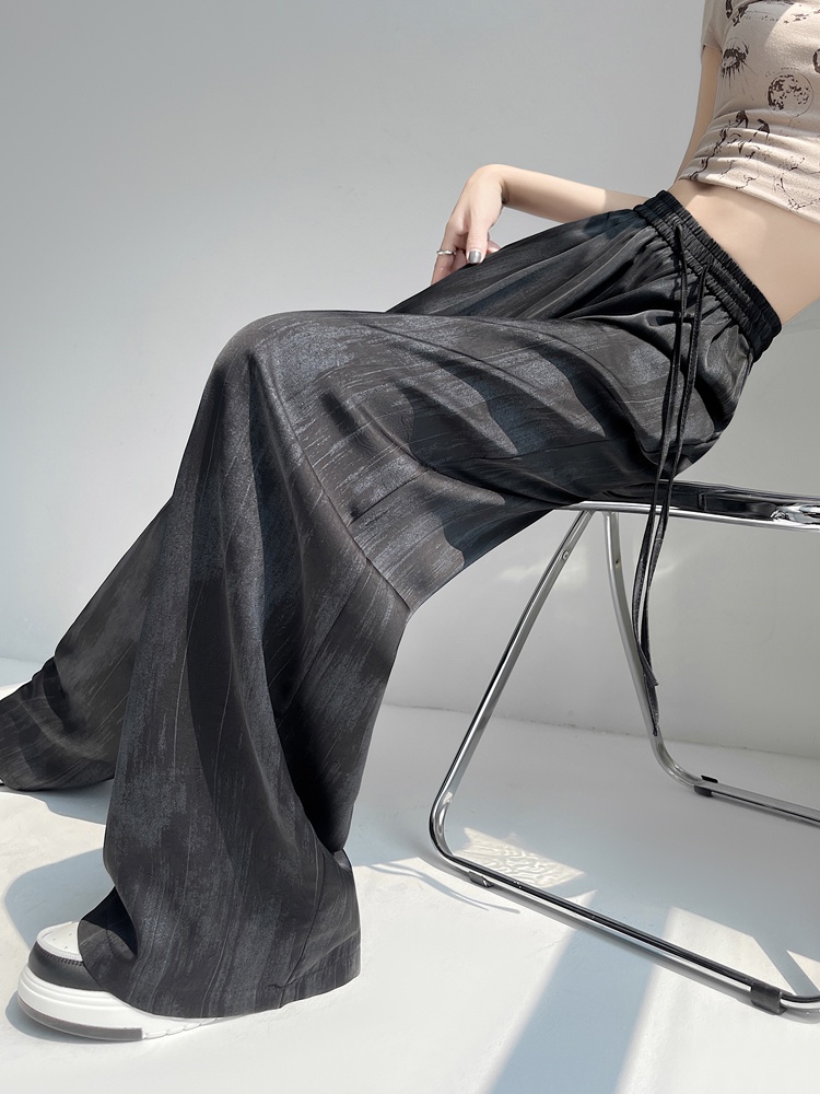 Ice silk summer tie dye Casual wide leg pants for women