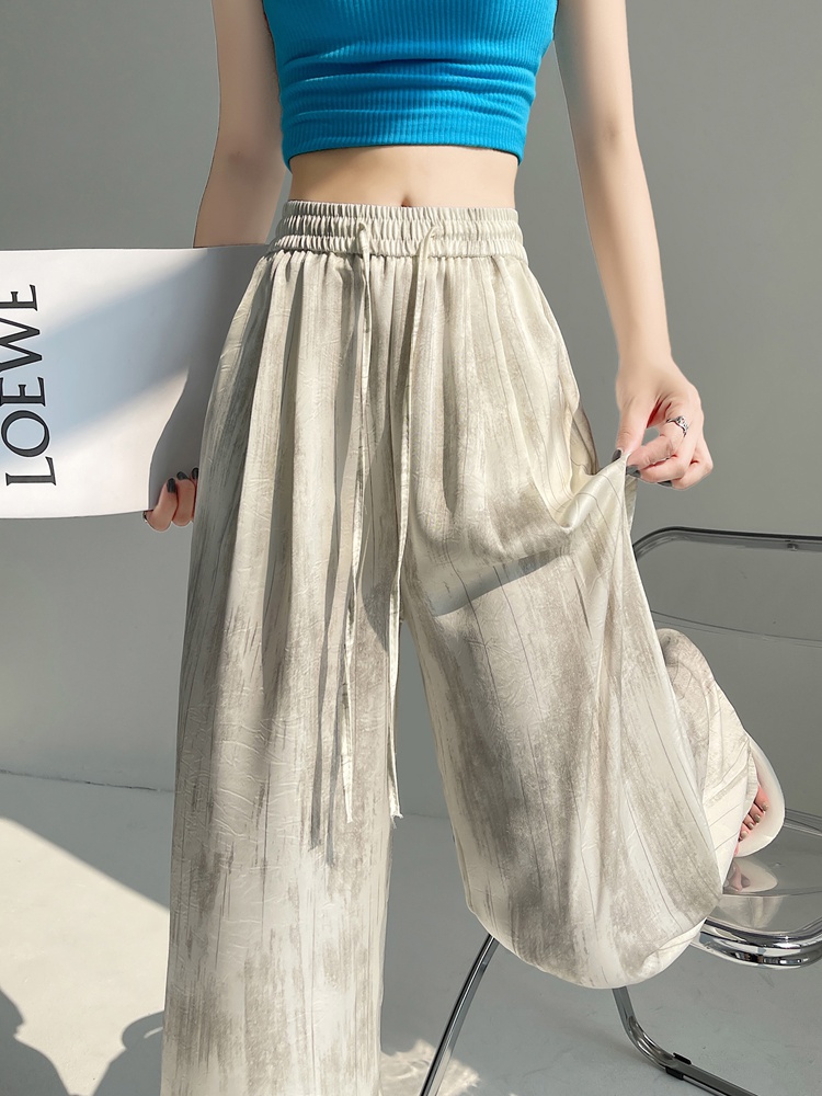 Ice silk summer tie dye Casual wide leg pants for women