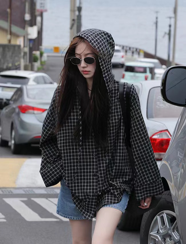 Hooded shirt thin coat for women