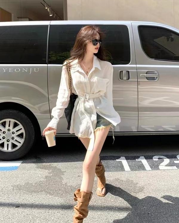 Air conditioning long sleeve shirt summer white tops