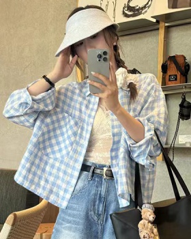 Plaid flax short coat sunscreen loose summer shirt