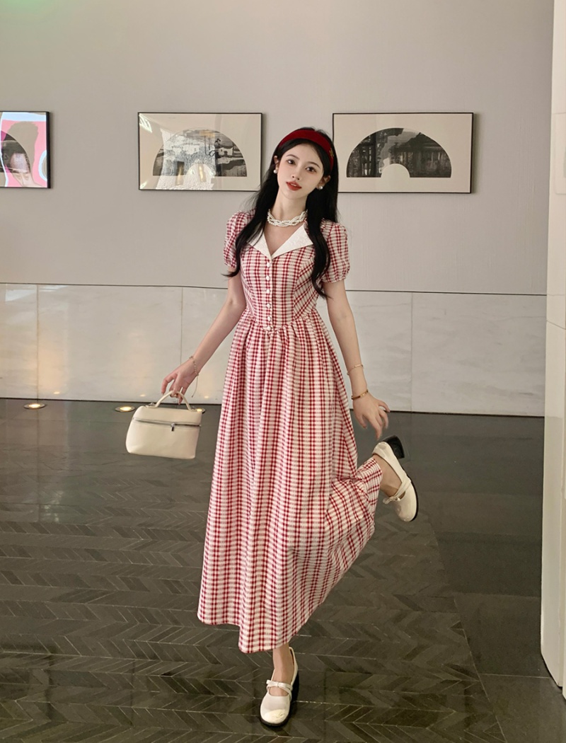 Summer mixed colors splice plaid large yard dress for women