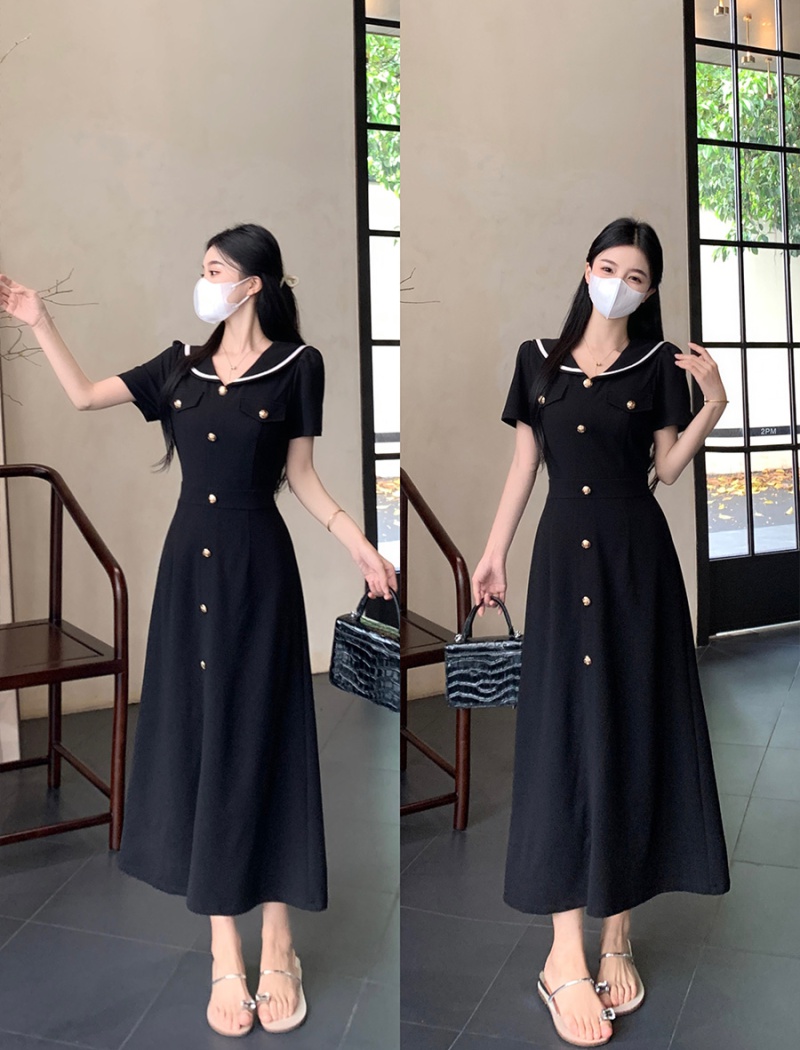 France style college style navy collar slim fat dress