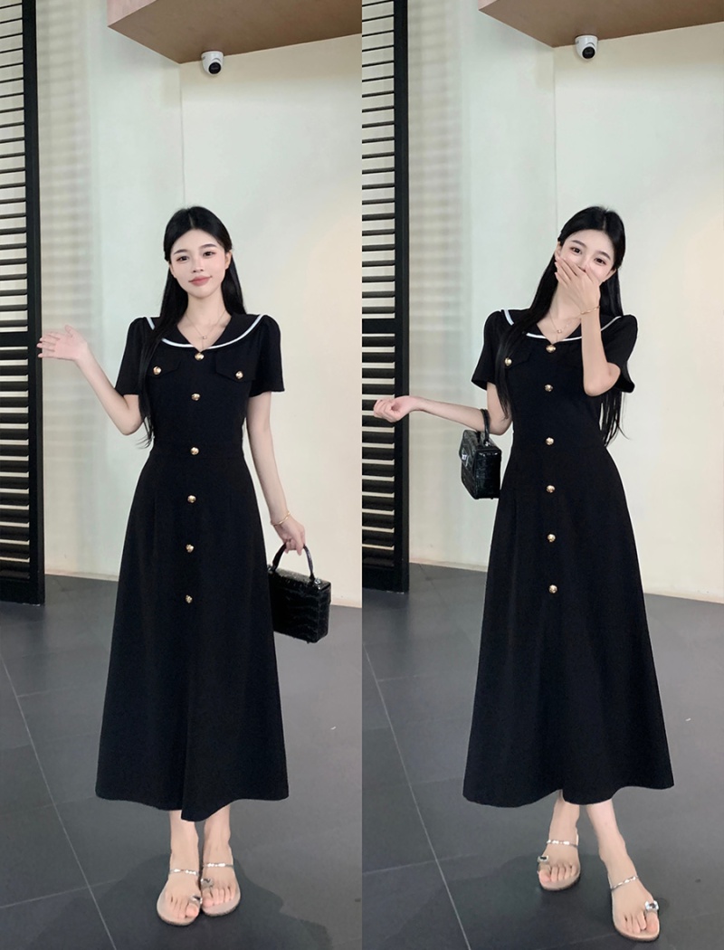 France style college style navy collar slim fat dress