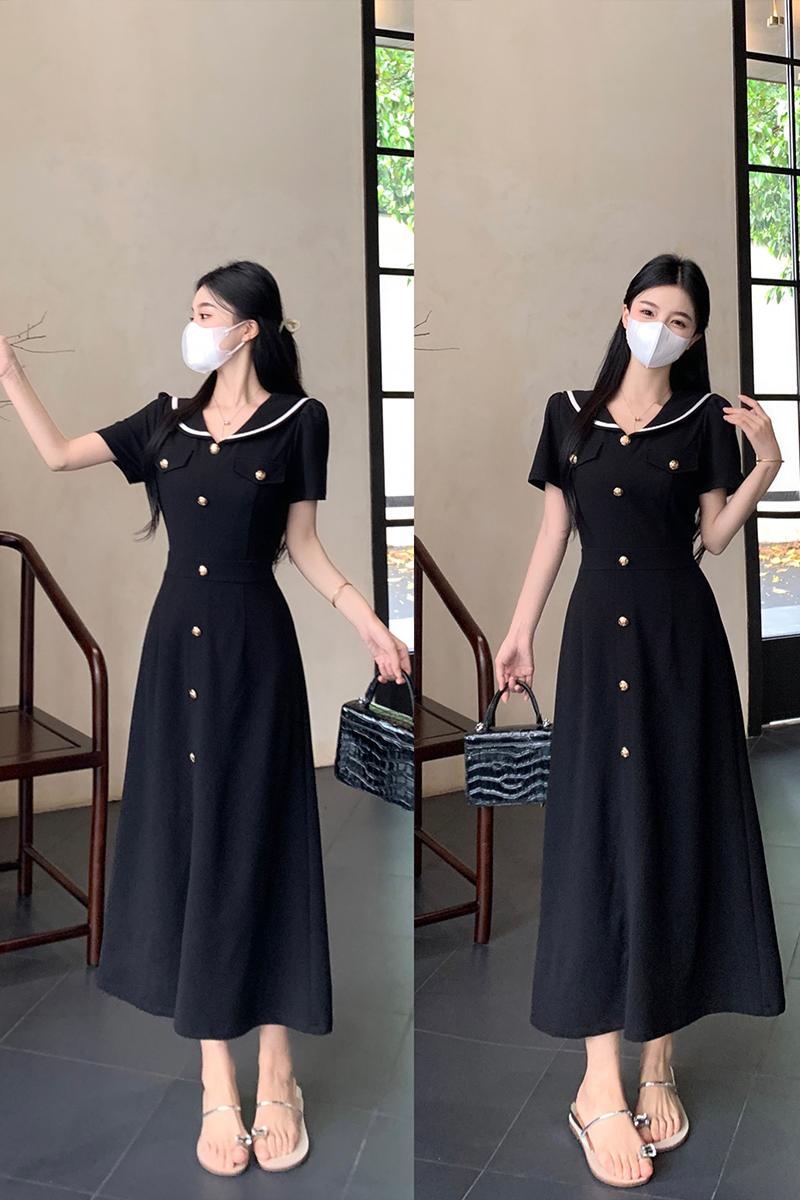 France style college style navy collar slim fat dress