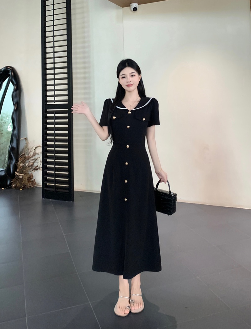 France style college style navy collar slim fat dress