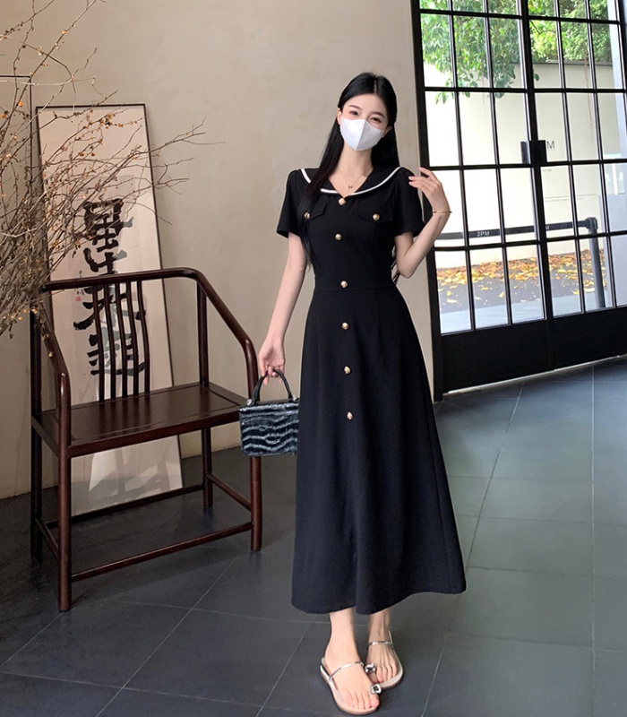 France style college style navy collar slim fat dress