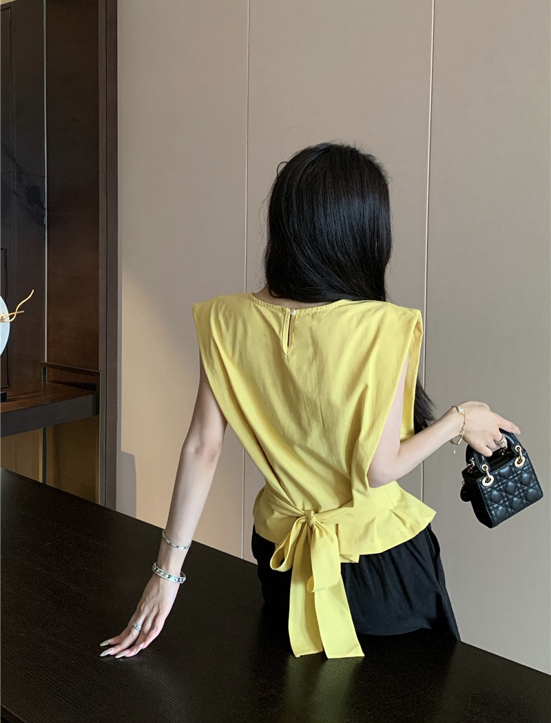 Summer sleeveless wide leg pants bow temperament shirt