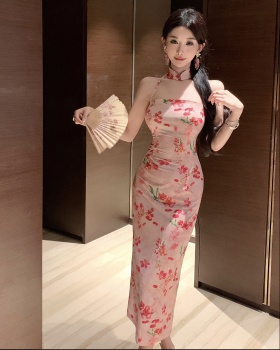Slim strapless long cheongsam halter sling split dress