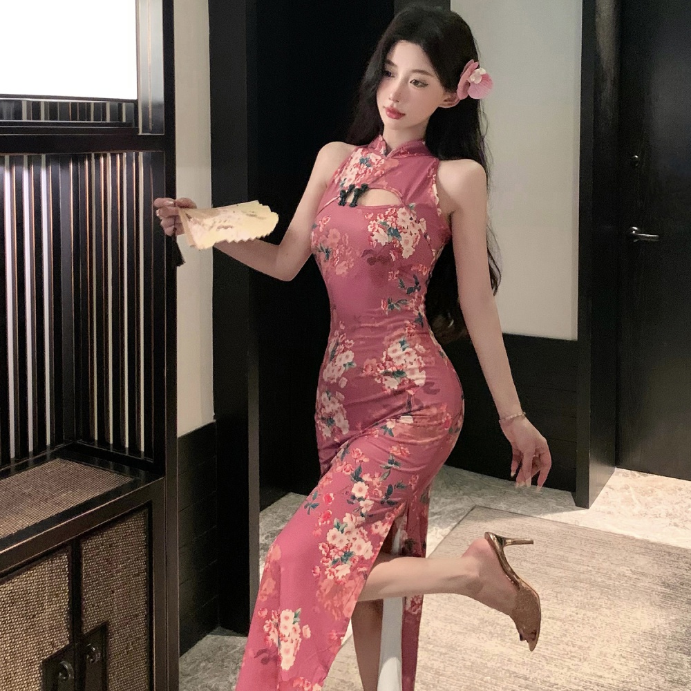 Long slim summer retro Chinese style tight dress