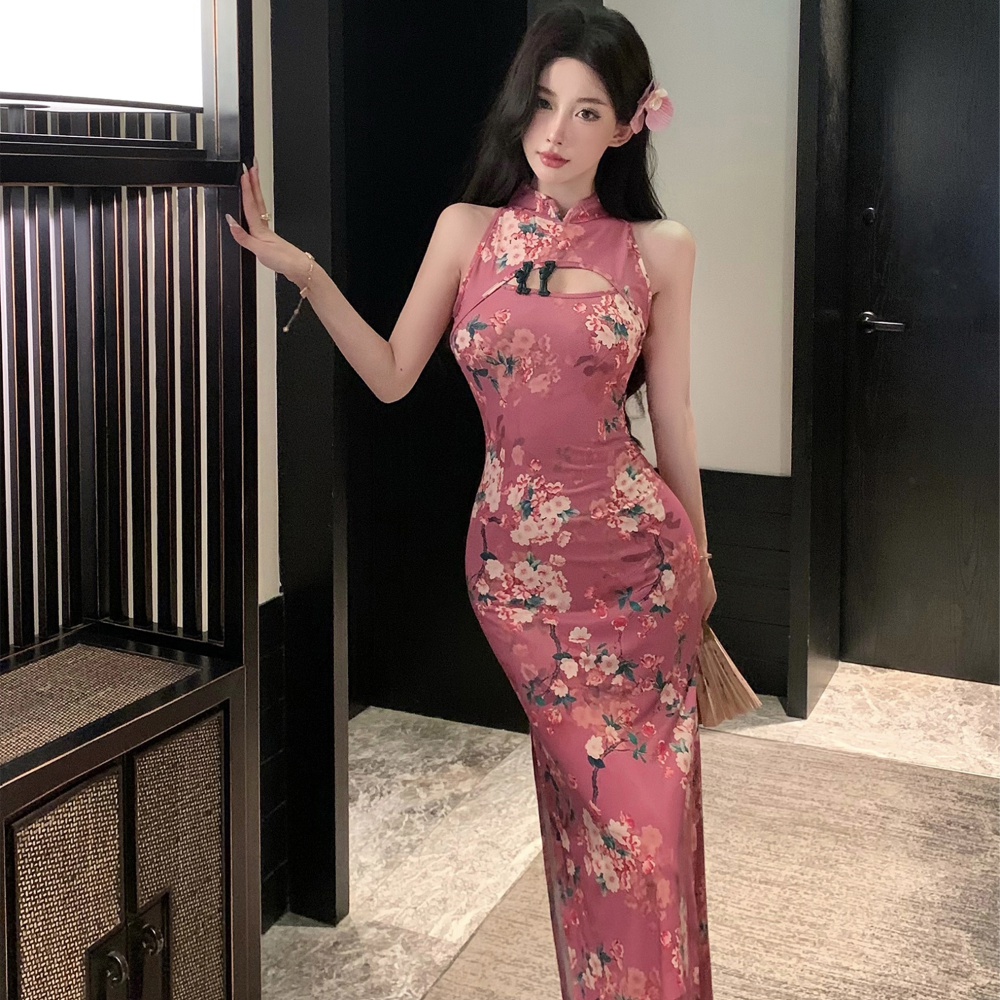 Long slim summer retro Chinese style tight dress