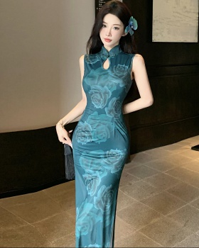 Summer long cheongsam slim Chinese style dress