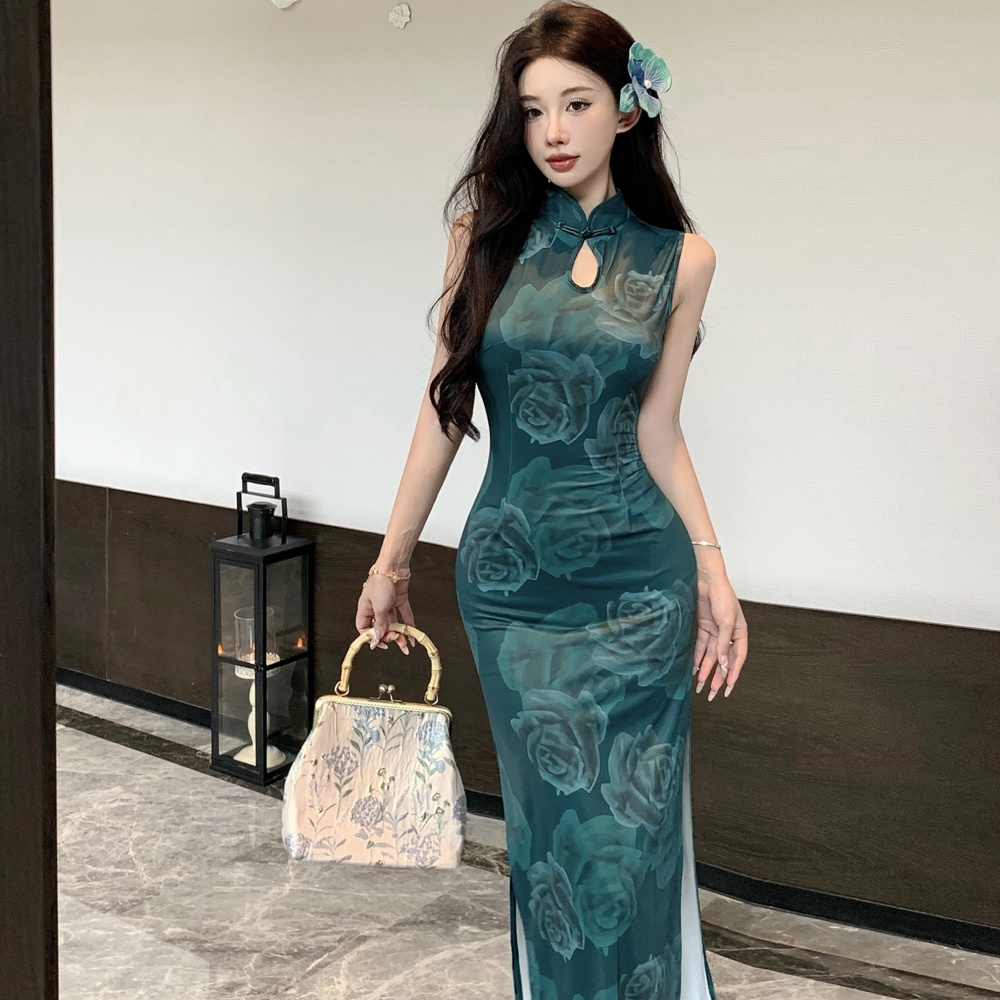 Summer long cheongsam slim Chinese style dress