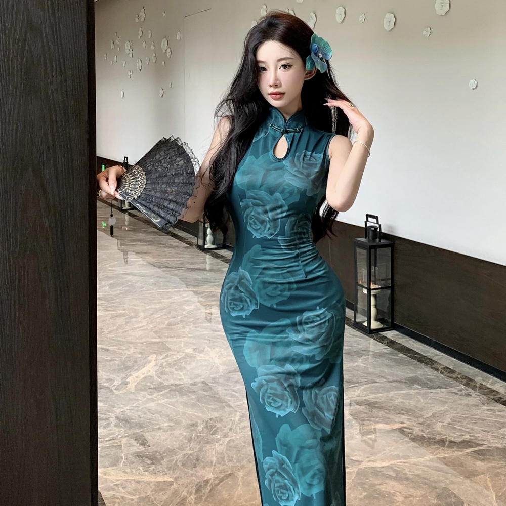 Summer long cheongsam slim Chinese style dress