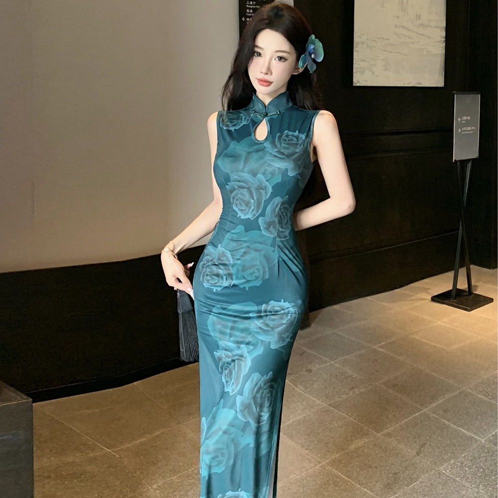 Summer long cheongsam slim Chinese style dress