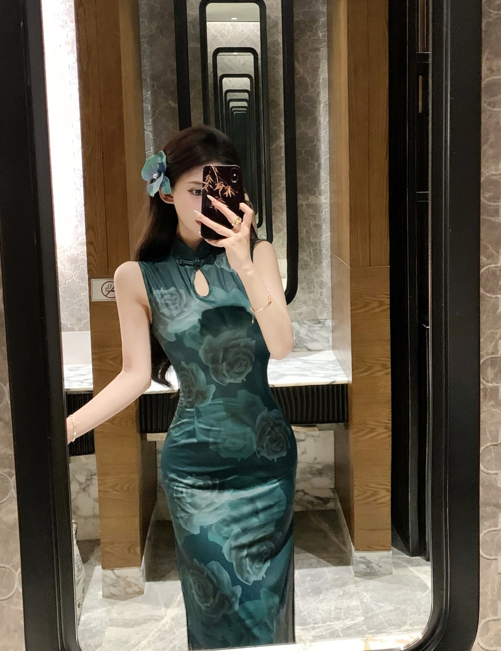 Summer long cheongsam slim Chinese style dress