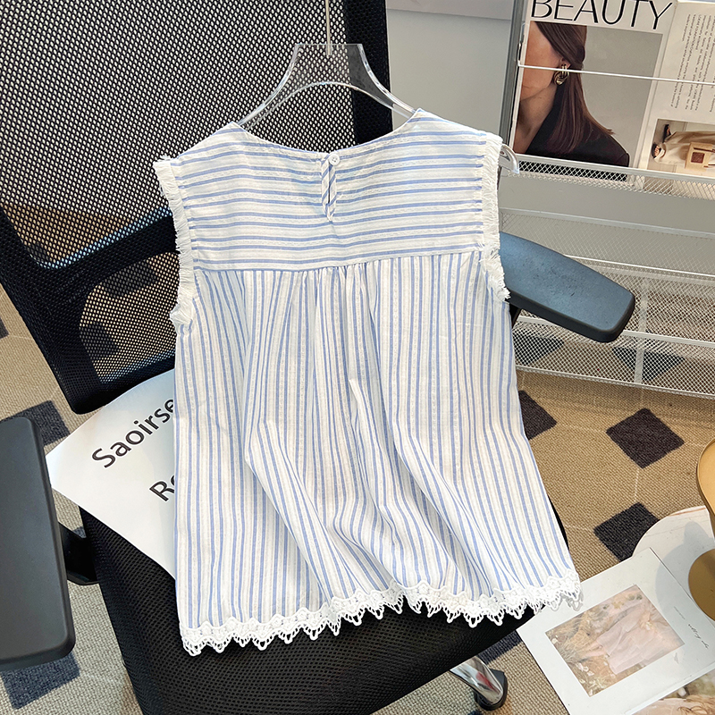 France style summer shirt stripe small shirt for women