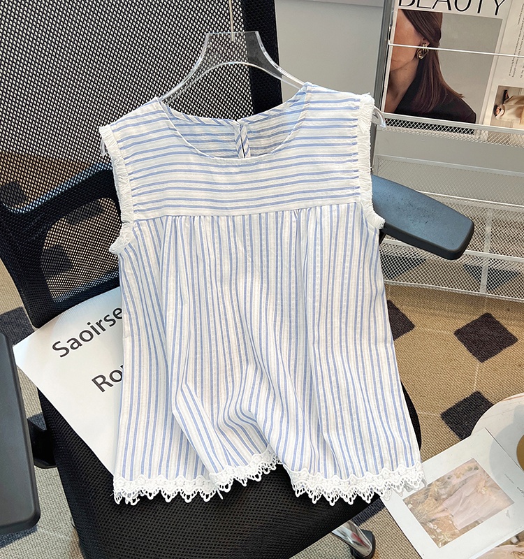 France style summer shirt stripe small shirt for women