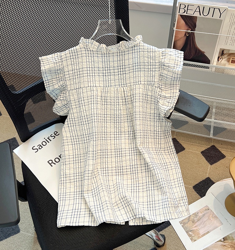 Bow plaid small shirt pinched waist shirt for women