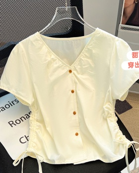 Loose short sleeve shirt fold tops for women